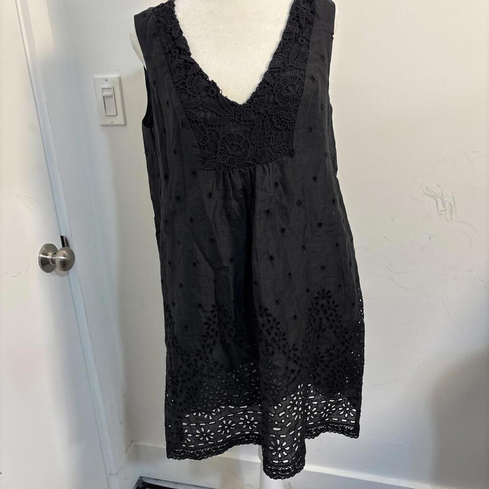 Womens Love Johnny Was Black Crochet Trim‎ Sleeveless Dress S NWOT